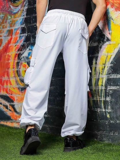 House Of Koala Baggy Fit White Parachute Cargo Trousers