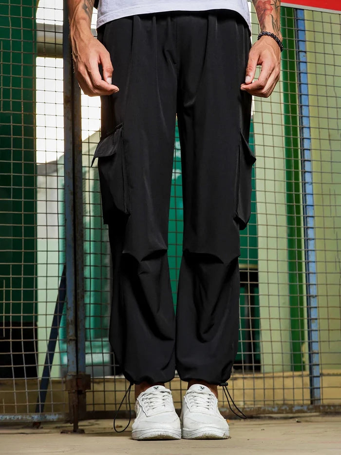 House Of Koala Black Baggy Fit Parachute Cargo Trousers