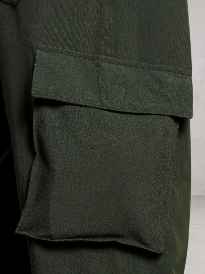 House Of Koala Olive Baggy Fit Parachute Cargo Trousers
