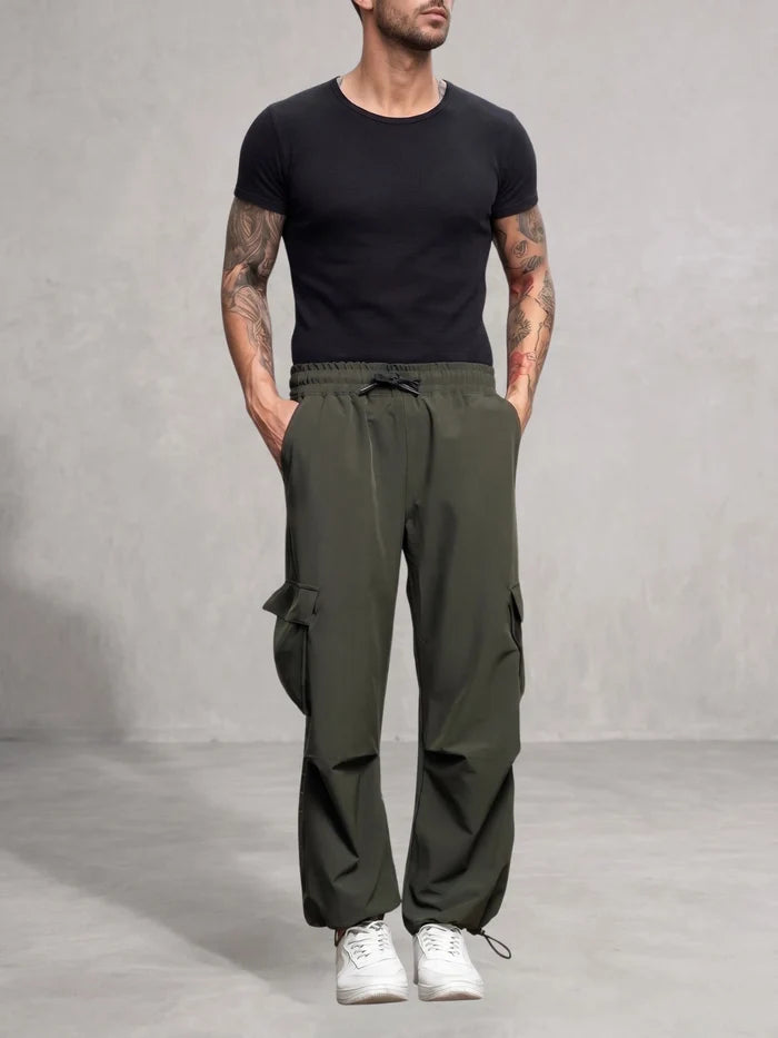 House Of Koala Olive Baggy Fit Parachute Cargo Trousers