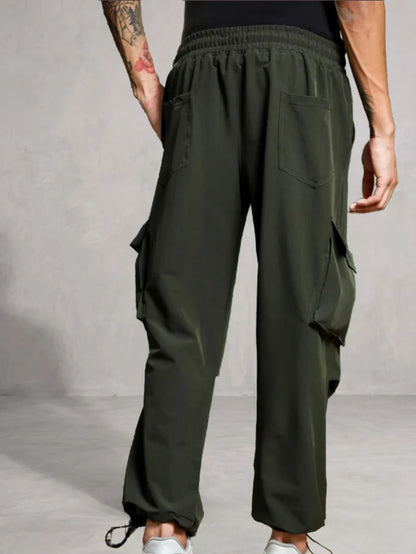 House Of Koala Olive Baggy Fit Parachute Cargo Trousers