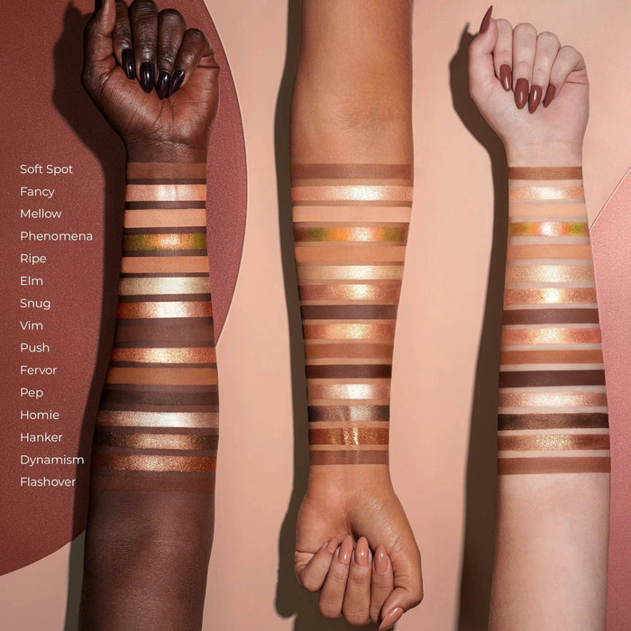 I Need a Warm Eyeshadow Palette arm swatches on different skin tones.
