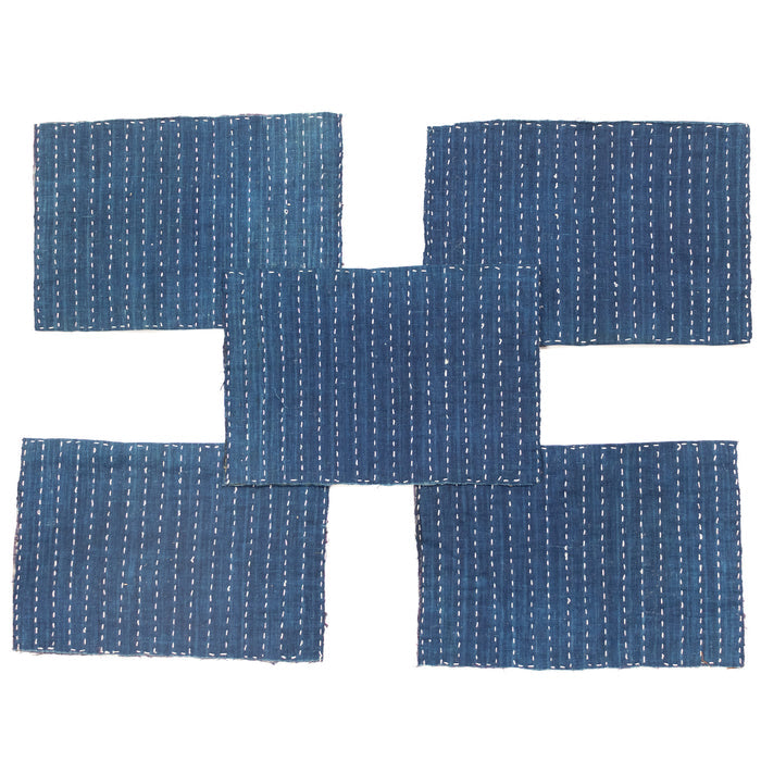 Indigo Sashiko Zokin Set of 5 | Small Sashiko Placemats