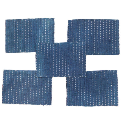 Indigo Sashiko Zokin Set of 5 | Small Sashiko Placemats