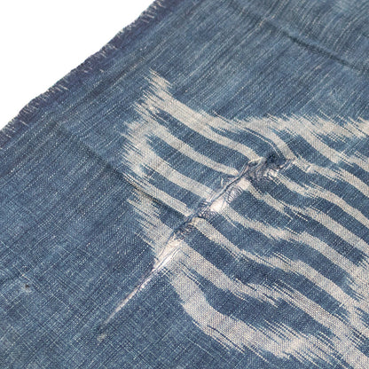 Japanese Indigo Kasuri Ikat 3 Panel Cloth with Tortise and Crane Motif