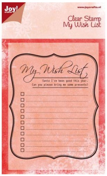Joy! Crafts - Stamp - My Wish List. 1 stamp. Size: 3.75"w x 4.5"h. Available at Embellish Away located in Bowmanville Ontario Canada.