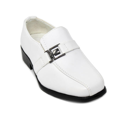 Kid's Slip-on Dress Loafers w/ Side Buckle- White