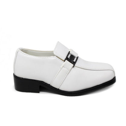 Kid's Slip-on Dress Loafers w/ Side Buckle- White