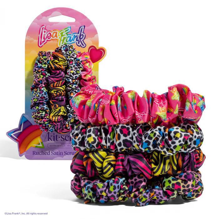 Kitsch x Lisa Frank Ruched Satin Scrunchies In Rainbow Leopard