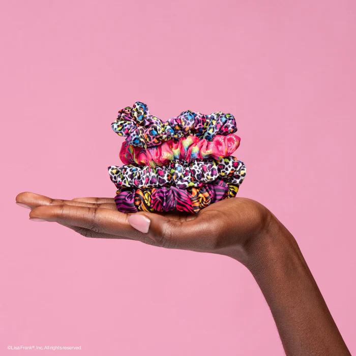 Kitsch x Lisa Frank Ruched Satin Scrunchies In Rainbow Leopard