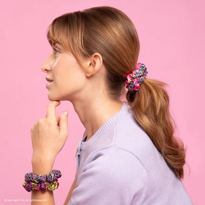 Kitsch x Lisa Frank Ruched Satin Scrunchies In Rainbow Leopard