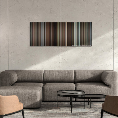 Knives Out color palette canvas on a concrete wall above a gray sectional sofa