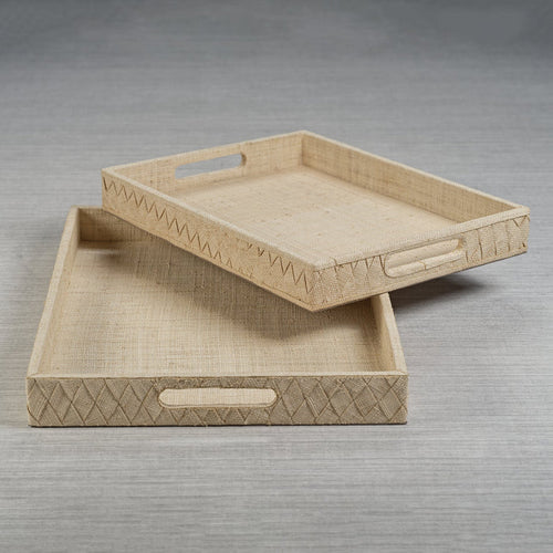 La Bocca Woven Raffia Serving Tray - Natural - Trays by Carlyle Avenue