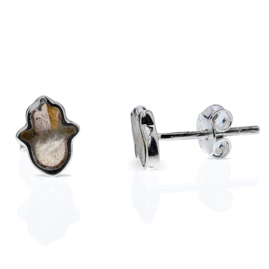 Labradorite Hamsa Silver Earrings