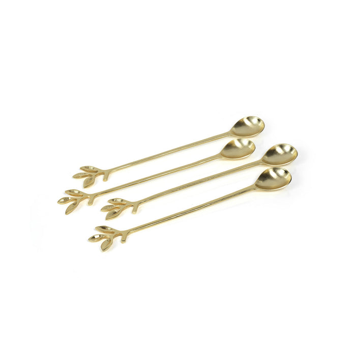 Leaves Cocktail Spoons - Gold - Set of 4 - Cocktail & Barware Tool Sets by Carlyle Avenue
