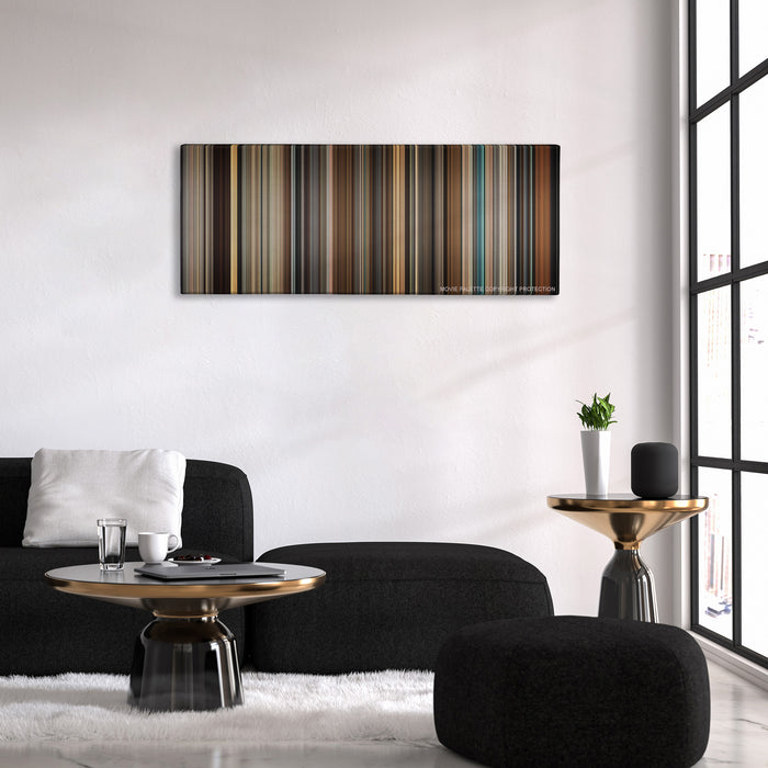 Legend color palette canvas above a black sofa with a gold-topped table