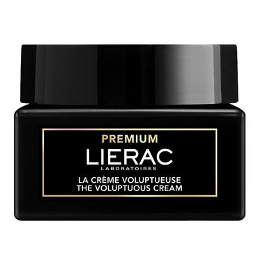 Lierac Premium The Voluptuous Cream 50ml jar with elegant packaging, showcasing a luxurious skincare product for radiant skin.