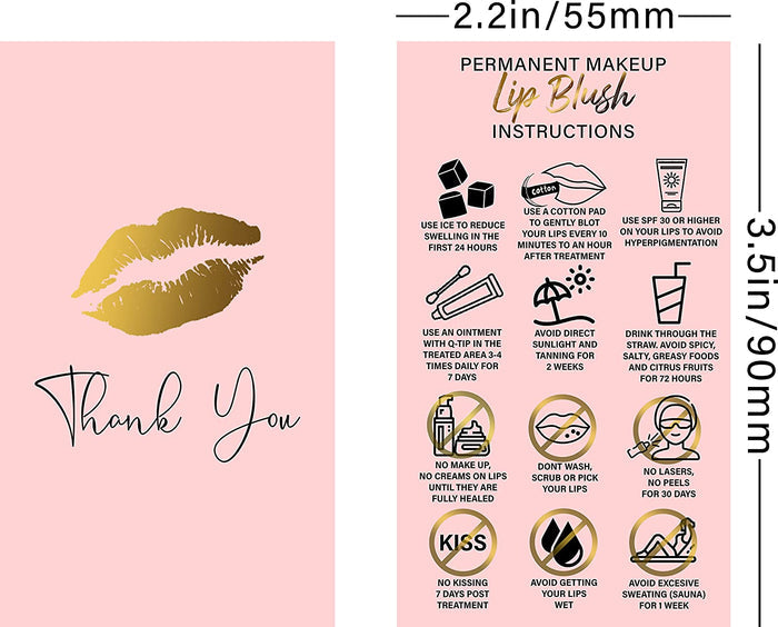 Lip Blush Aftercare Thank You Cards - Pink - 50 or 100 packs