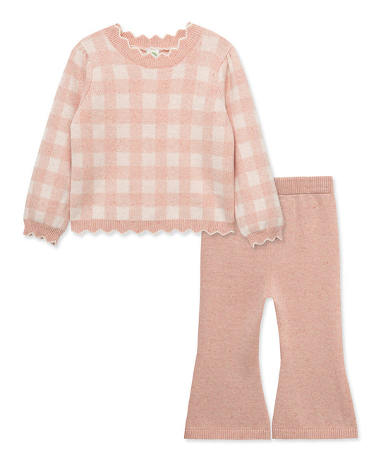 Little Me Pink Gingham Sweater Pant Set