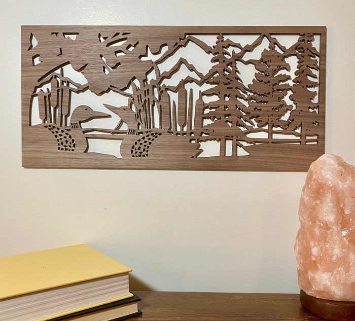 Loon wood sign home decor, outdoor scene wood sign, wildlife wood sign cabin
