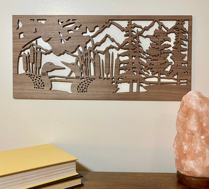 Loon wood sign home decor, outdoor scene wood sign, wildlife wood sign cabin