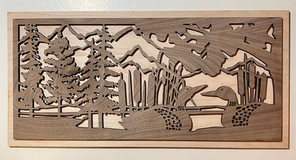 Loon wood sign home decor, outdoor scene wood sign, wildlife wood sign cabin