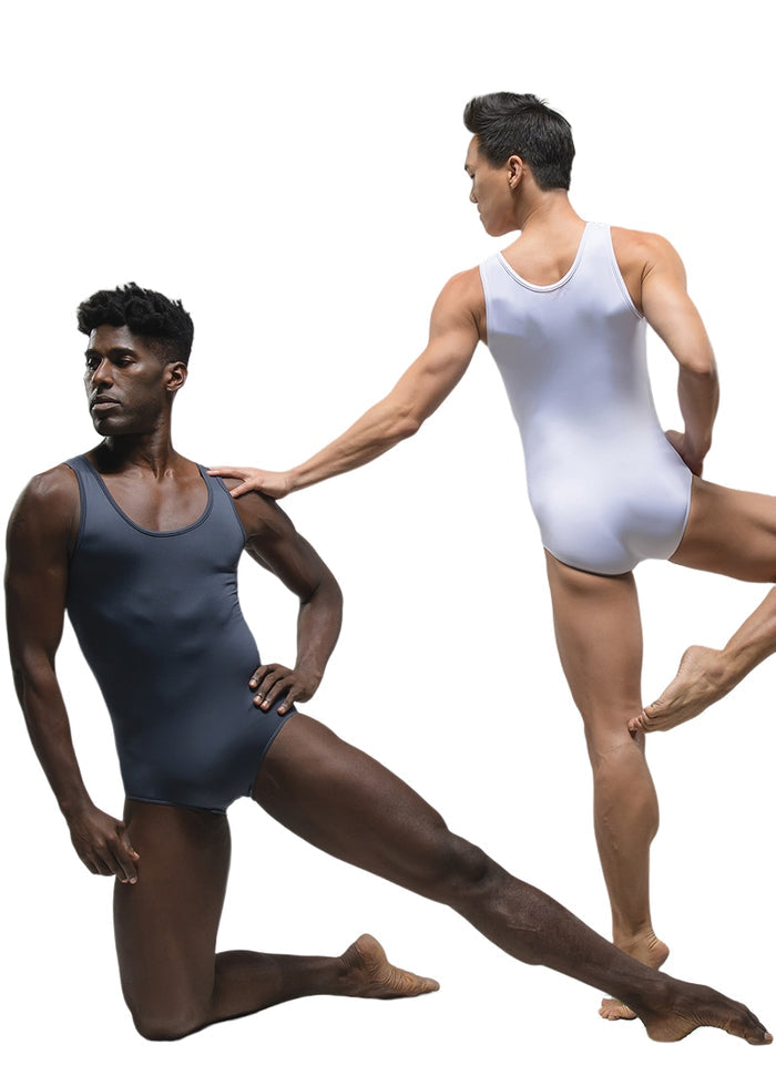 Ballet Rosa mens tank leotard in gray and white