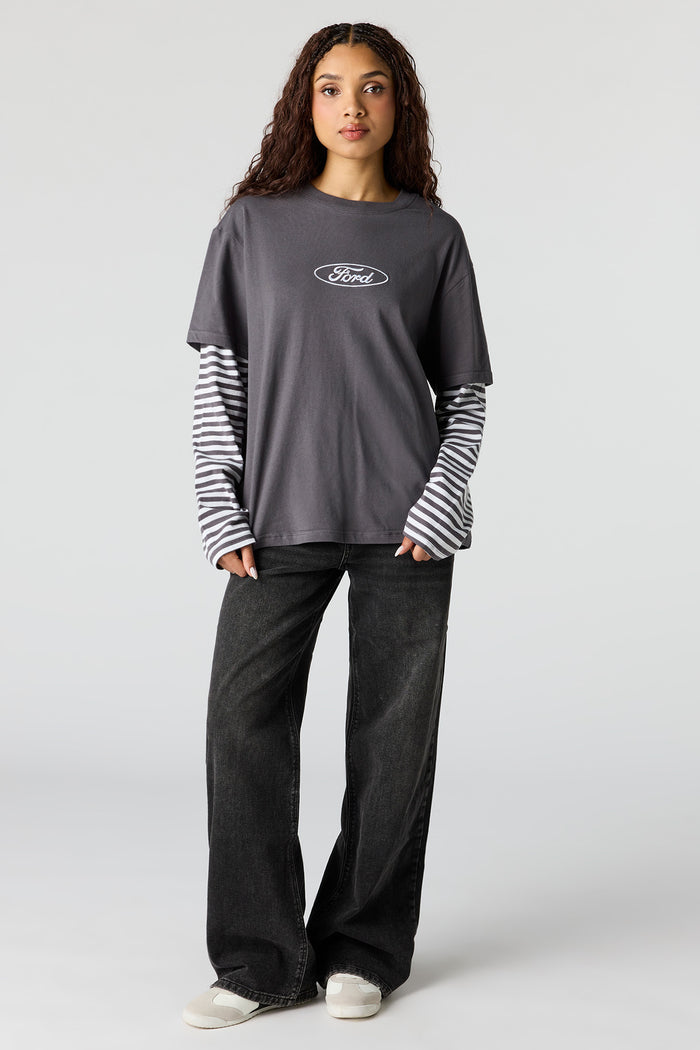 Luxe Heavy Cotton Ford Embroidered Layered Top