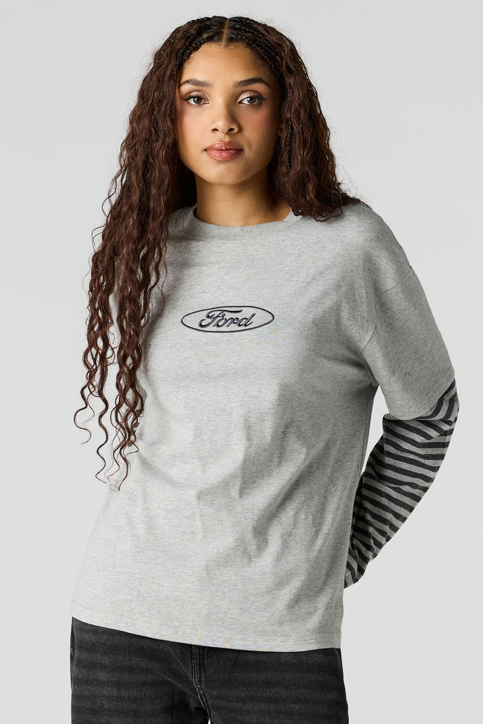 Luxe Heavy Cotton Ford Embroidered Layered Top