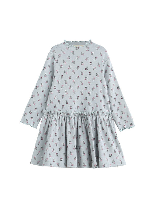 Mabel & Honey Petite Petal Ribbed Dress-Blue Multi