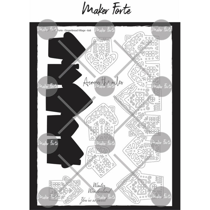 Maker Forte - Clear Stamps 6X8 - Gingerbread Village. Available at Embellish Away located in Bowmanville Ontario Canada.