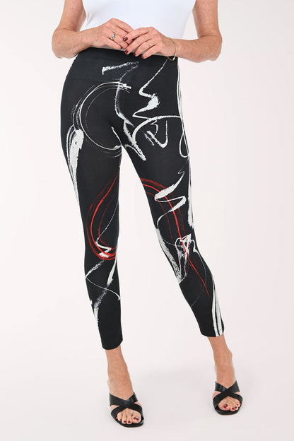 Woman wearing abstract printed leggings