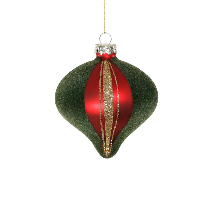 Felt and Gold Glitter Glass Onion Ornament, Red