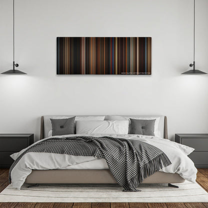 Memoirs of a Geisha color palette canvas above a bed, between two black pendant lamps