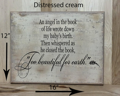 12x16 distressed cream memorial wood sign with brown lettering