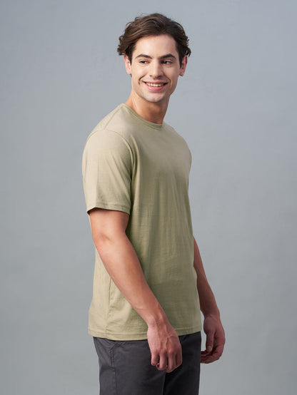 Men's 100% Cotton Round Neck T Shirt Khaki