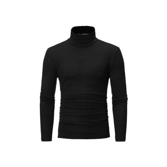 Men's Black Turtleneck Sweater - white background front