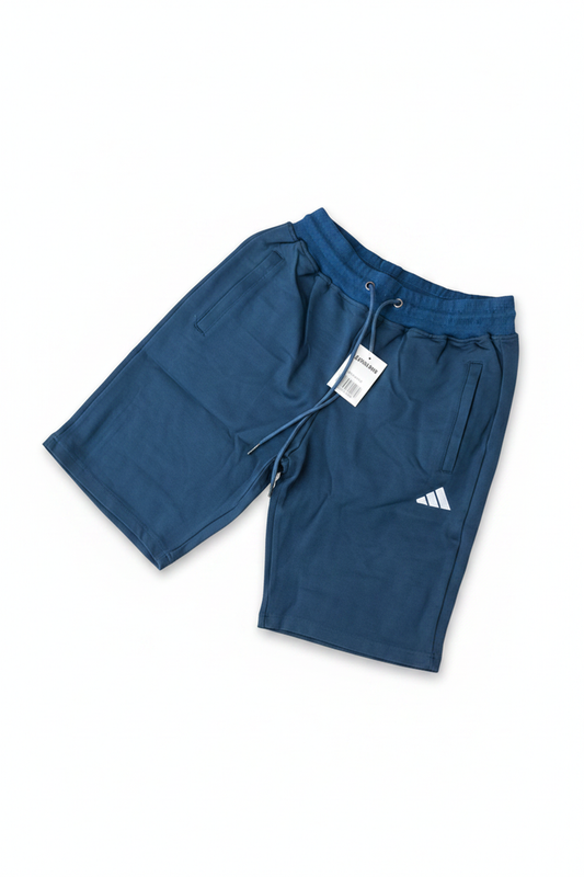 Men's blue Adidas sports shorts - white background studio shot