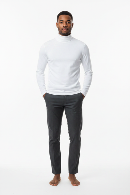 Men's White Turtleneck Sweater - lifestyle