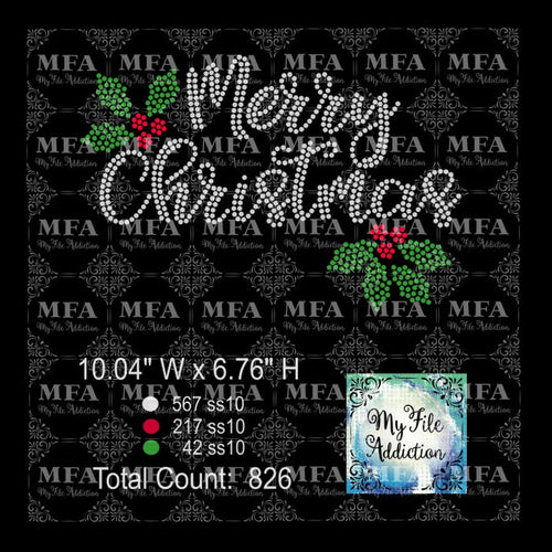 Merry Christmas Holly Rhinestone Digital Download File - My File Addiction