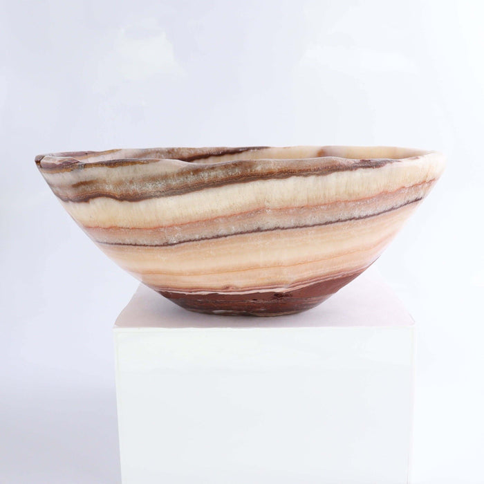 Mexican Onyx/Calcite Bowl 10" showcasing warm amber and honey tones, perfect for decor or storage.