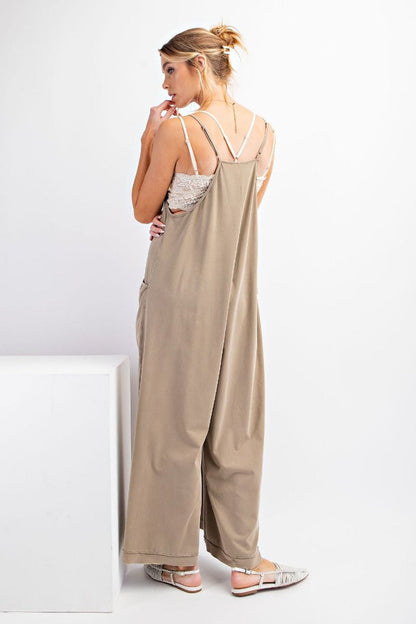 Mineral Washed Jumpsuit - Lt Mocha
