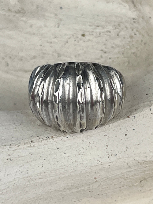 Modernist Sterling Textured Dome Ring, 2 Sizes