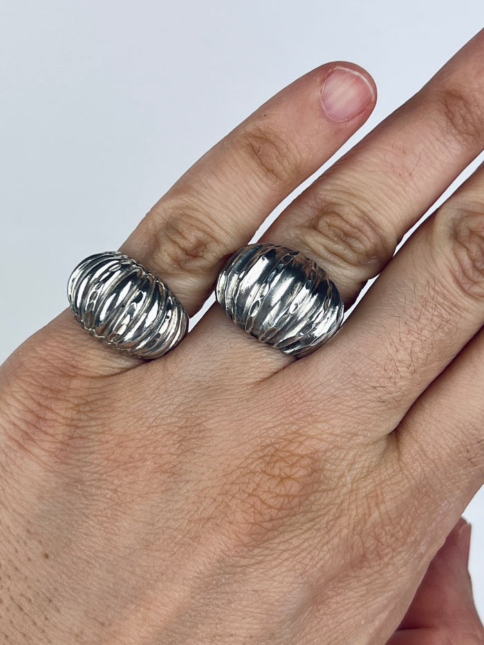 Modernist Sterling Textured Dome Ring, 2 Sizes