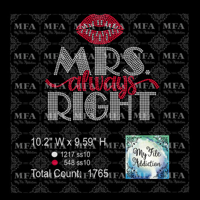 Mrs Always Right Rhinestone Digital Download File - My File Addiction