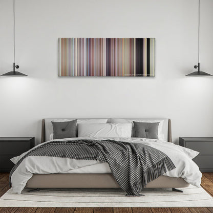 Napoleon Dynamite color palette canvas above a bed, between two black pendant lamps