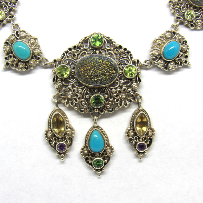 Nicky Butler Sterling 925 Multi Stone Turquoise Druzy Quartz Necklace - 20 in