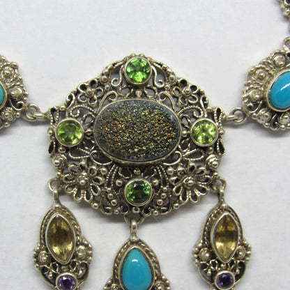 Nicky Butler Sterling 925 Multi Stone Turquoise Druzy Quartz Necklace - 20 in