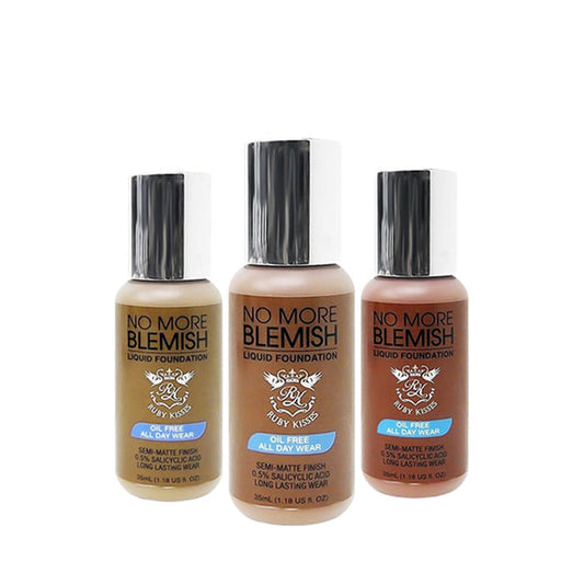 IVY BEAUTY by KISS three shade bottles of no more blemish liquid foundation showing light to deep tones