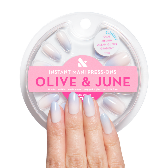 Ocean Glitter Gradient - Press On | Medium | Oval